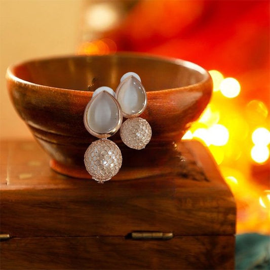 Rose Gold Pearl Mesh Korean Earrings