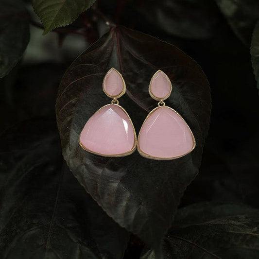 Monalisa Brass Matt Trendy Baby Pink Triangular Fashion Earring