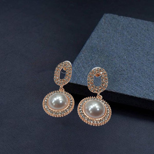 Korean Pearl Diamond Round Earrings
