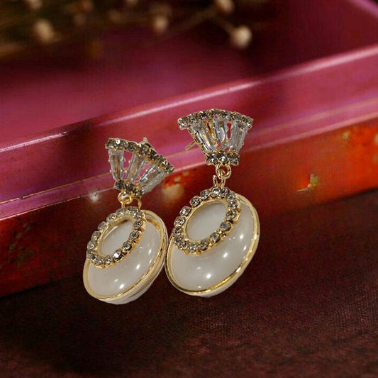 Korean Round Diamond Crystal Earring