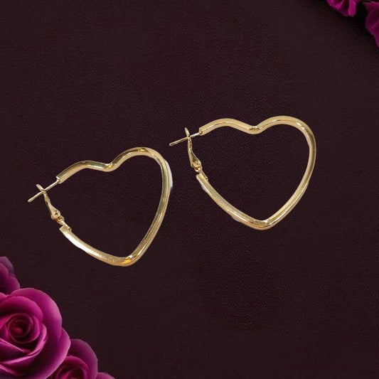 Korean Heart Shapped Golden Hoops