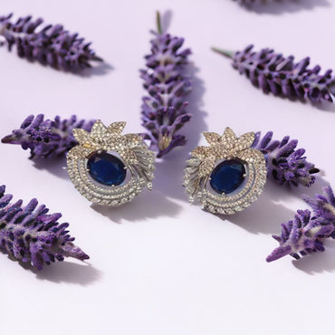 AD Cubic Zirconia Sapphire Blue Stone Stylish Silver Earring