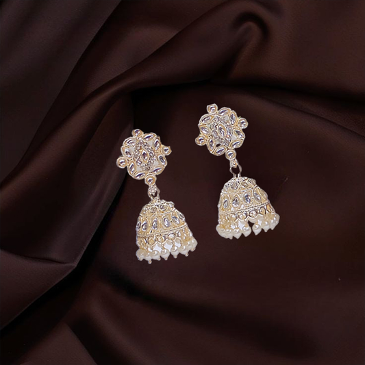 Jhumka Floral White Pearl Kundan Earring