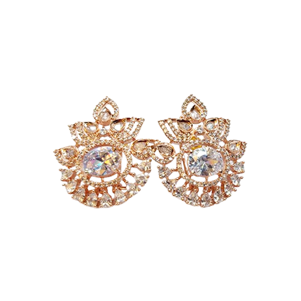 AD Rose Gold White Crytal Crown Earring