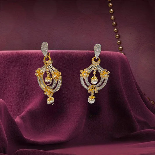 Golden Drop Pearl American Diamond Earring
