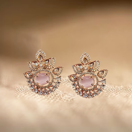 AD Rose Gold Pink Crystal Crown Earring