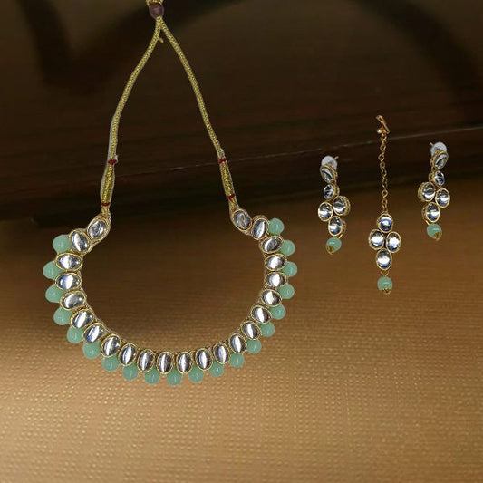 Aqua Green Fancy Kundan Necklace