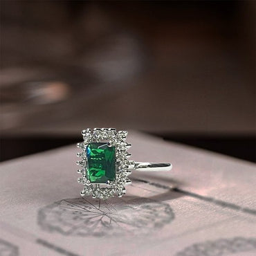 Chichify Mini American Diamond Green Stone Square Ring