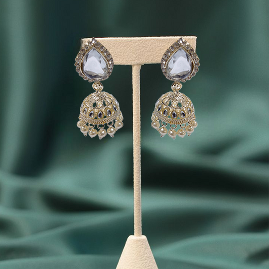 White Pearl Drop Kundan Earring (Jhumka)