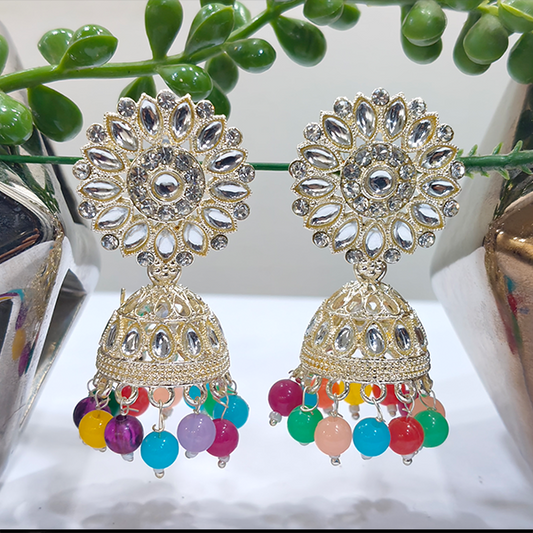 Multi Color Pearl Kundan Jhumka Earring