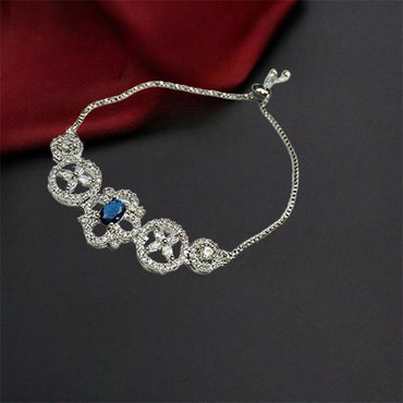 Silver AD Blue Square Designer Bracelet