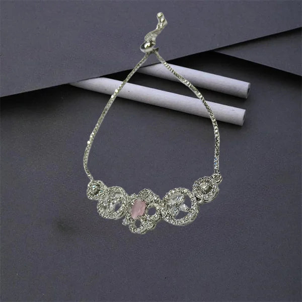 Silver AD Pink Square Designer Bracelet