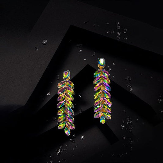 Multi Color Long Leaf Shapped Earrings