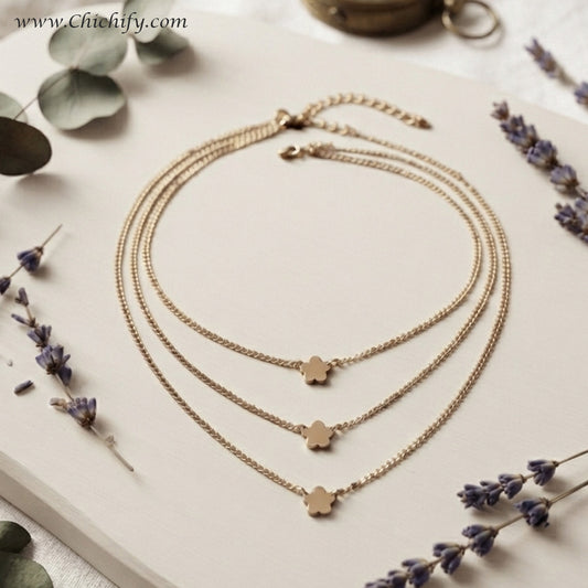 Celeste Clover Triple Layer Necklace / Chain