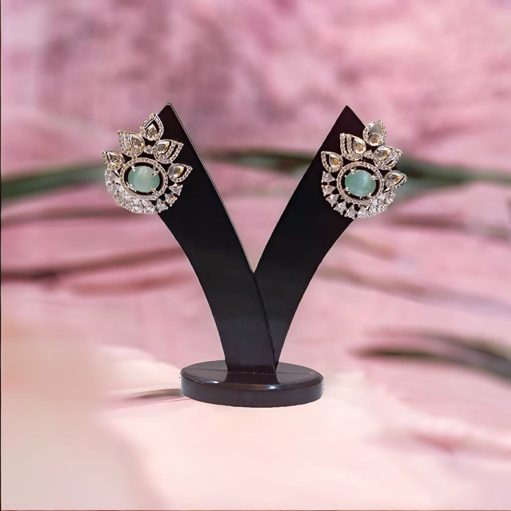 AD Silver Mint Crytal Crown Earring