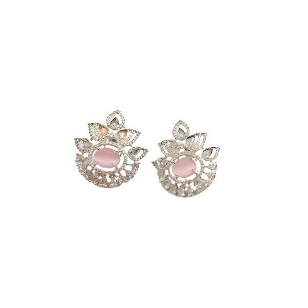 AD Silver Pink Crystal Crown Earring