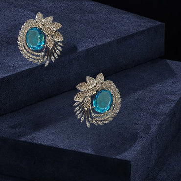 AD Cubic Zirconia Sky Blue Stone Stylish Silver Earring