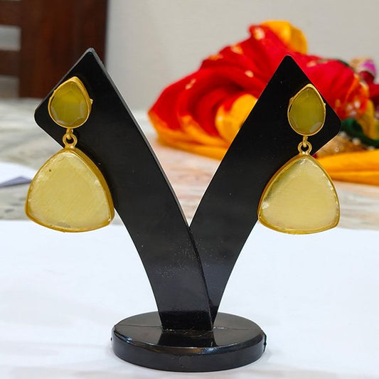 Monalisa Brass Matt Trendy Yellow Triangular Fashion Earring