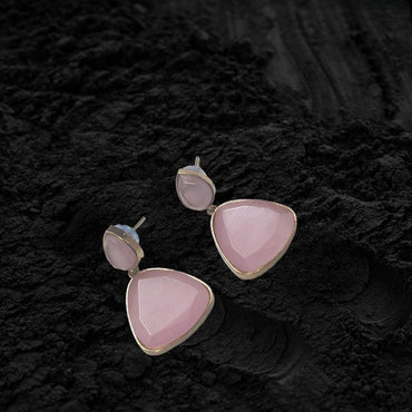 Monalisa Brass Matt Trendy Baby Pink Triangular Fashion Earring