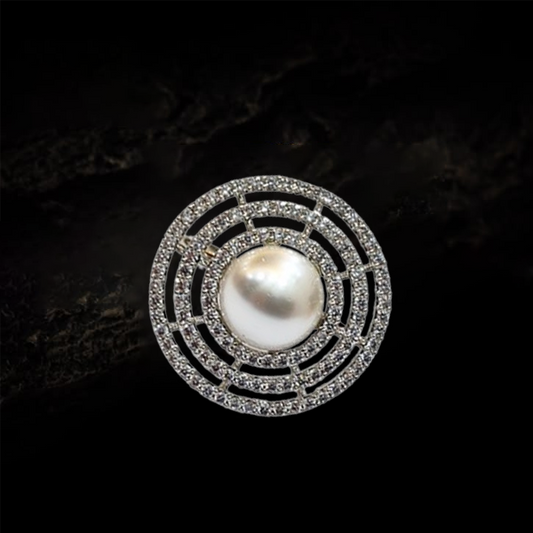 Chichify AD Round Silver Pearl Adjustable Ring