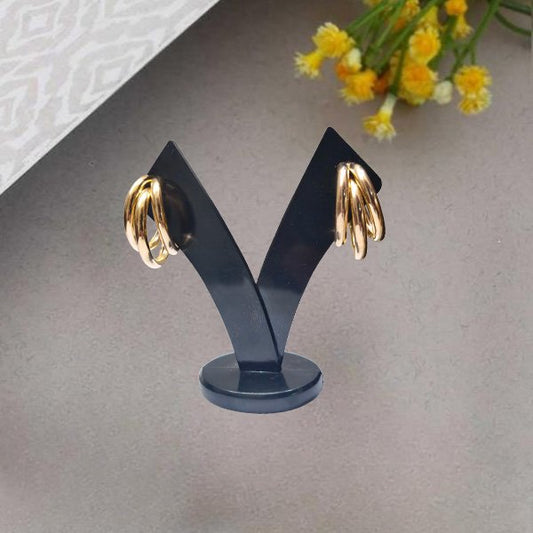 Korean Round Stylish 3 Layer Golden Hoops