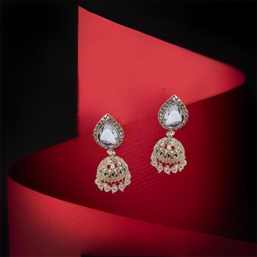 White Pearl Drop Kundan Earring (Jhumka)