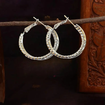 Korean Round Stylish Silver Hoops