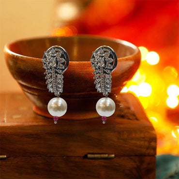 Pearl Drop Floral American Diamond Earring