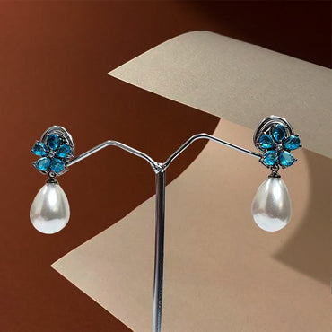 Pearl Drop CZ American Diamond Blue Flower