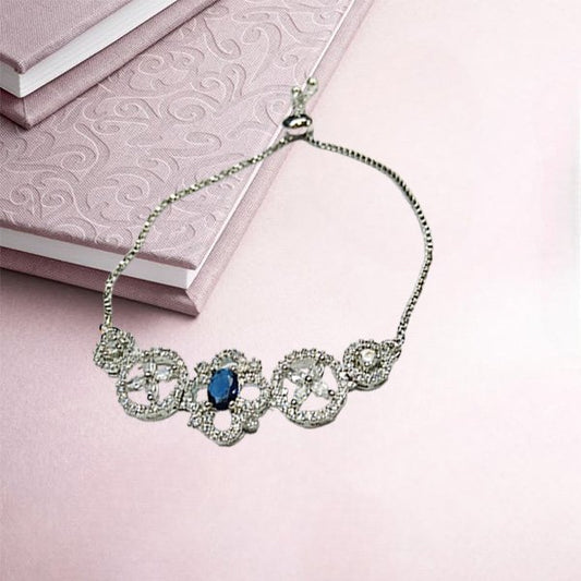 Silver AD Blue Square Designer Bracelet