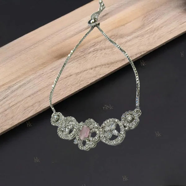 Silver AD Pink Square Designer Bracelet