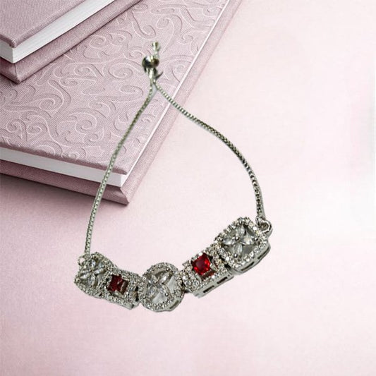 Silver AD Red Square Designer Bracelet