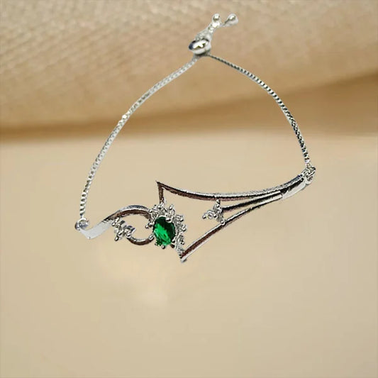 Silver AD Bracelet with Bold Green Stone