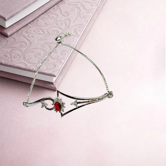Silver AD Bracelet with Bold Red Stone