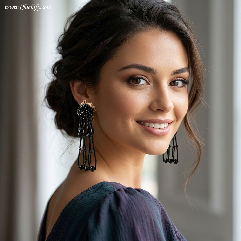 Black Drop Long Trendy Earrings