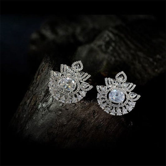 AD Silver White Crystal Crown Earring