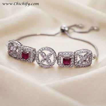 Silver AD Red Square Designer Bracelet