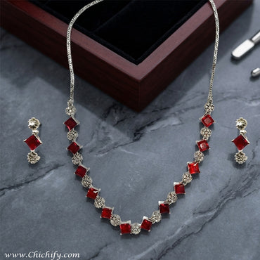 Scarlet Shine Statement American Diamond Necklace Set