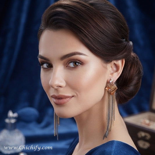 Amber Crystal Tassel Drop Earrings – Long Chain Statement Earrings for Women
