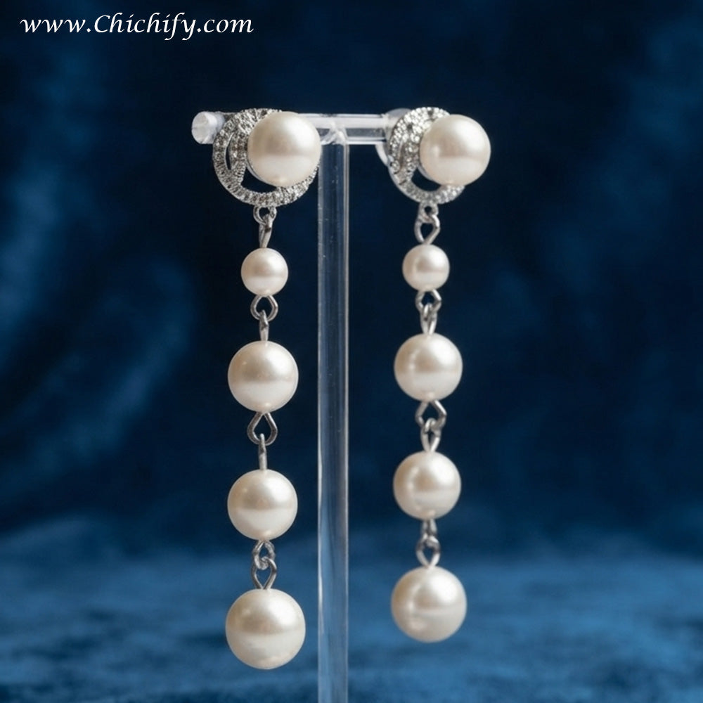 Celeste Pearl Cascade Drop Earrings – Silver-Tone Pearl Statement Earrings for Women