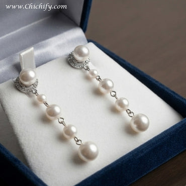 Celeste Pearl Cascade Drop Earrings – Silver-Tone Pearl Statement Earrings for Women