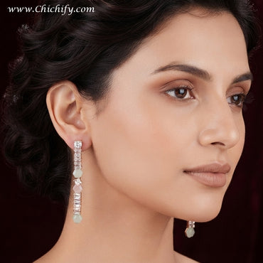 Blush Crystal Bar Drop Earrings – Rose Gold CZ Statement Earrings for Women