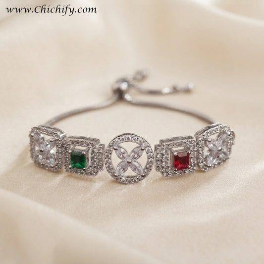 Silver AD Red, Green Designer Bracelet