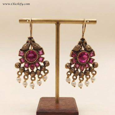 Ruby Mayura Pearl Chandbali Earrings