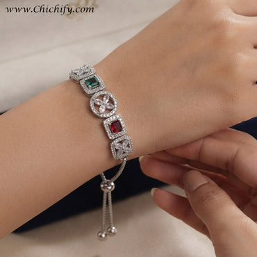 Silver AD Red, Green Designer Bracelet