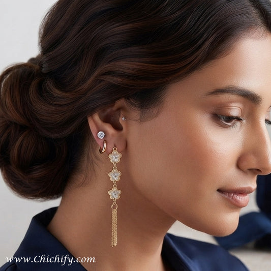 Floral Charm 3-in-1 Gold-Tone Earring Set