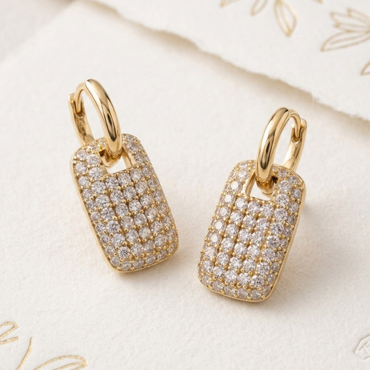 Elegant Gold-Toned Rectangle Dangler Earrings for Women