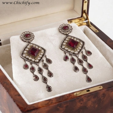 Ruby Red Kundan Chandelier Earrings