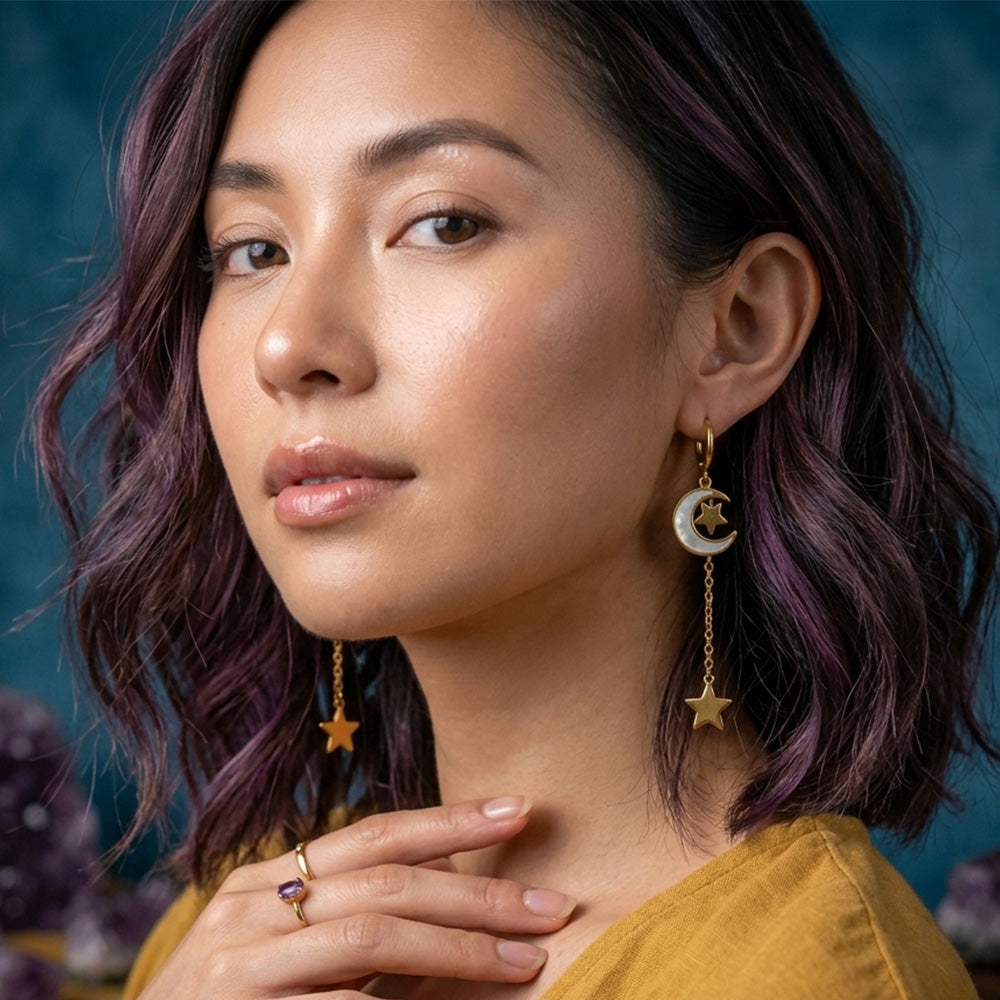 Celestial Star & Moon Danglers for Women | Statement Party Earrings