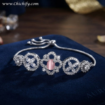 Silver AD Pink Square Designer Bracelet